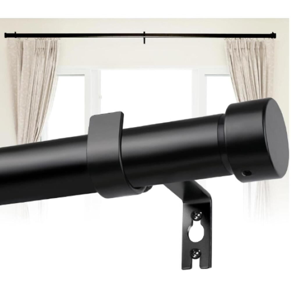 Adjustable Black Metal Curtain Rod Set with Mounting Hardware